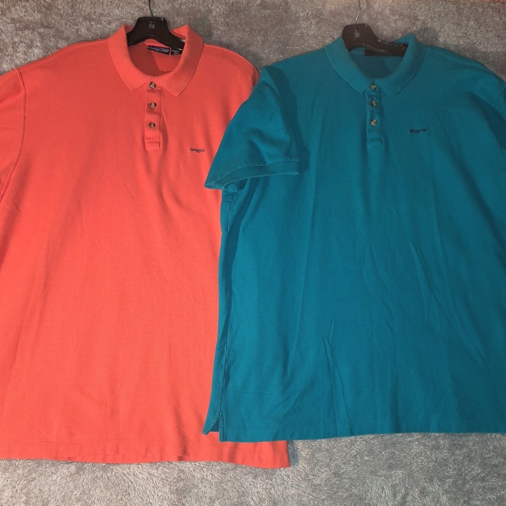 VINTAGE Patagonia Polos Lot of 2 Mens XL Orange Green 1989/1990 Casual Sporty